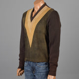 1960s Men's Suede Leather & Wool Knit Pullover Sweater