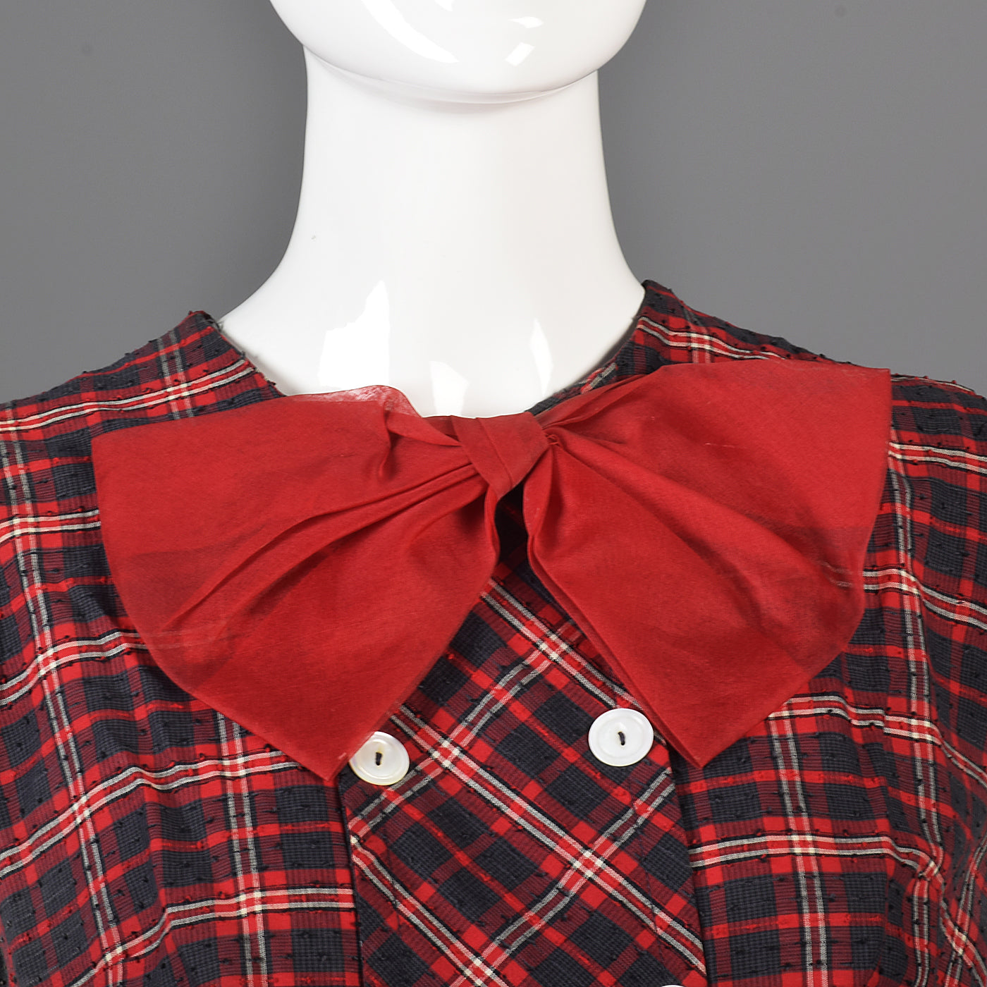 1950s Red Plaid Party Dress with Red Bow