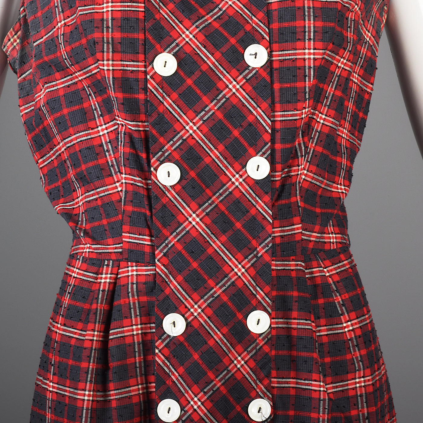 1950s Red Plaid Party Dress with Red Bow