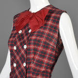 1950s Red Plaid Party Dress with Red Bow