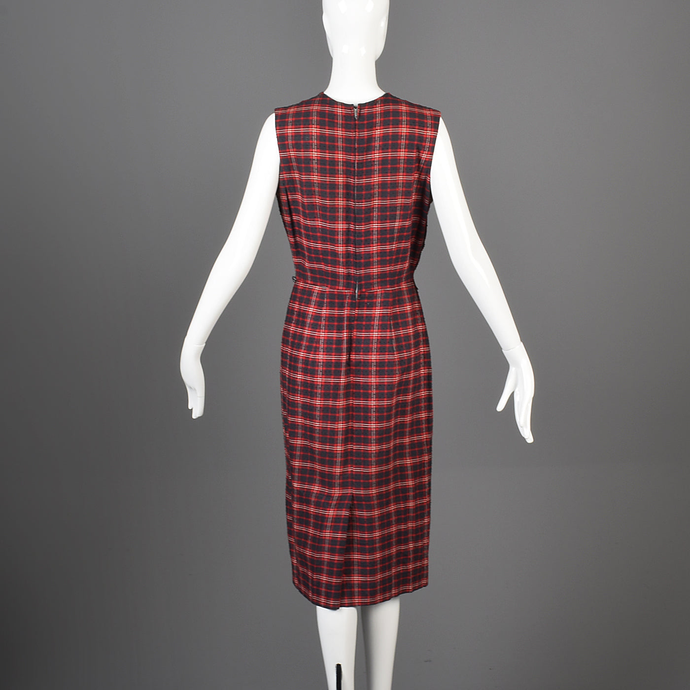 1950s Red Plaid Party Dress with Red Bow