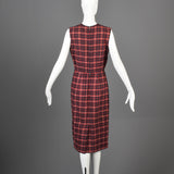 1950s Red Plaid Party Dress with Red Bow