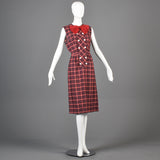 1950s Red Plaid Party Dress with Red Bow