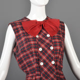 1950s Red Plaid Party Dress with Red Bow