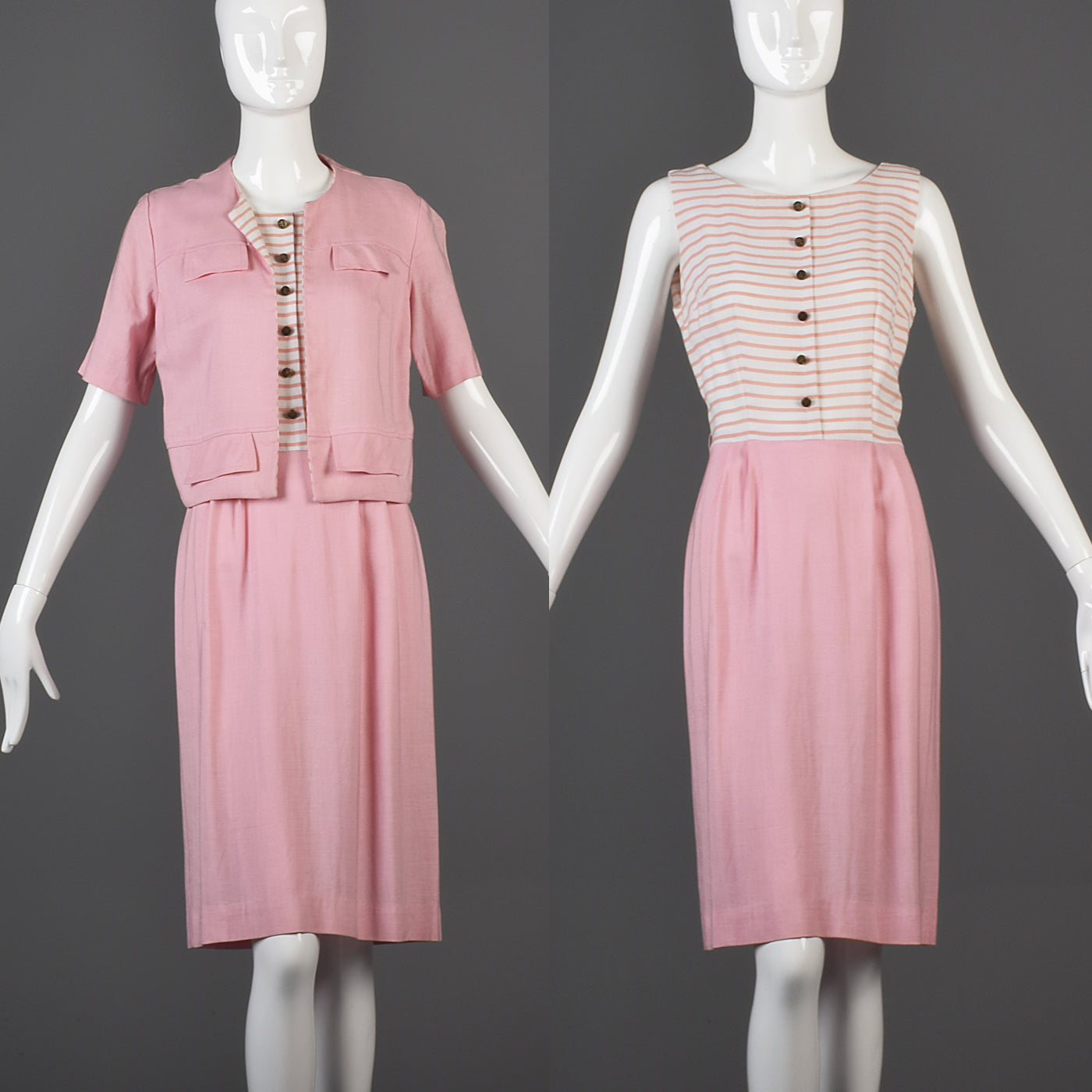 1960s Pink Stripe Dress and Jacket Set