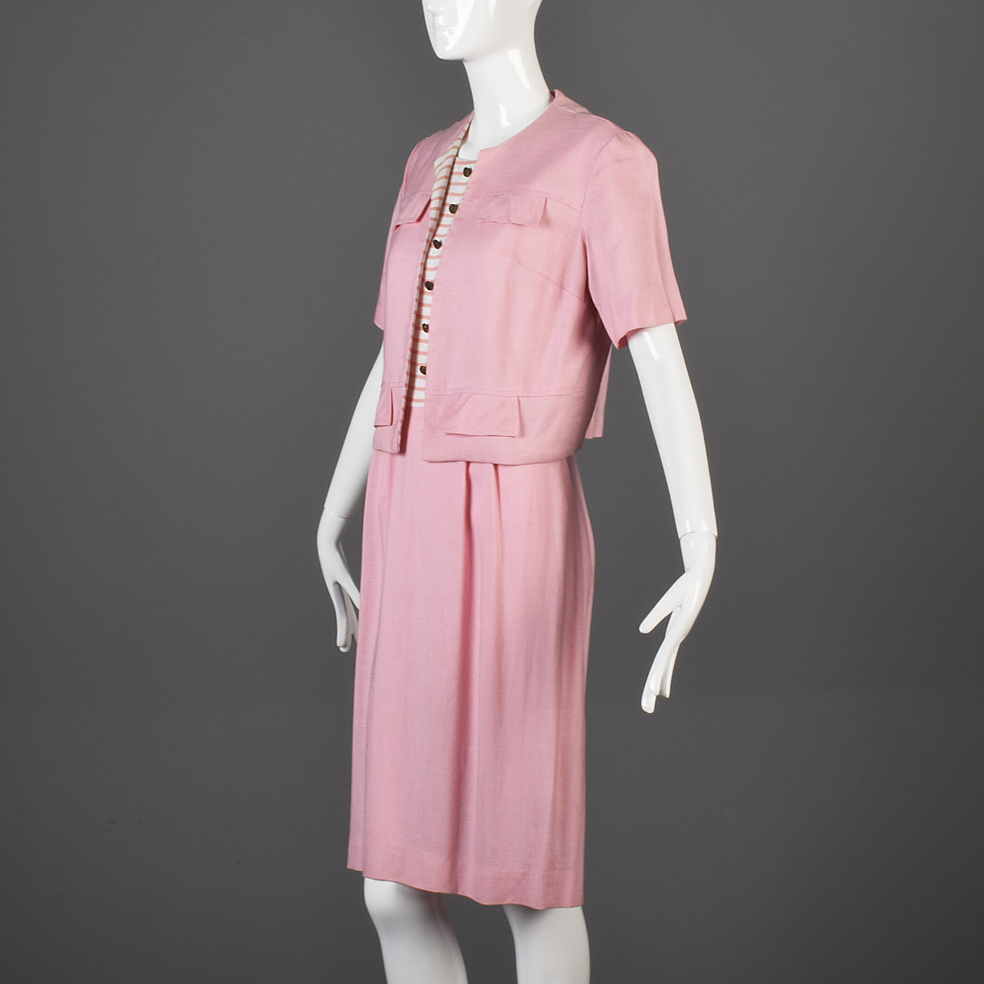 1960s Pink Stripe Dress and Jacket Set