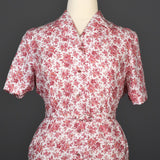 1950s Cotton Day Dress with Red Floral Print