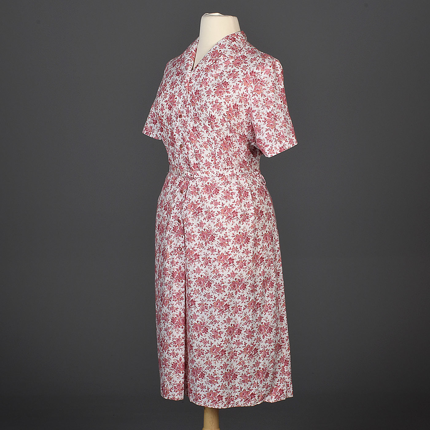 1950s Cotton Day Dress with Red Floral Print