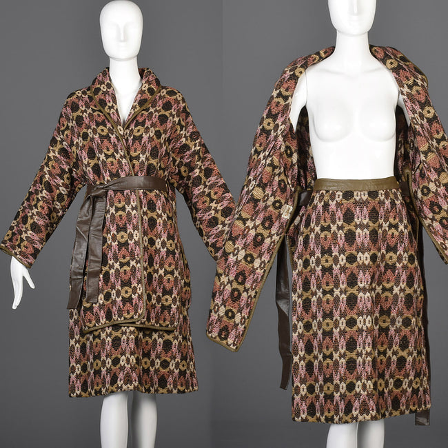 Late 1960s Bonnie Cashin Sills Bohemian Tweed Separates with Leather Trim
