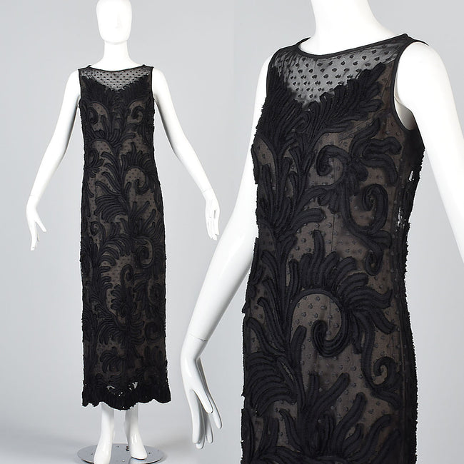 1960s Custom Floor Length Black Evening Dress