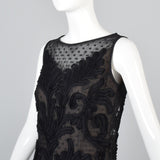 1960s Custom Floor Length Black Evening Dress