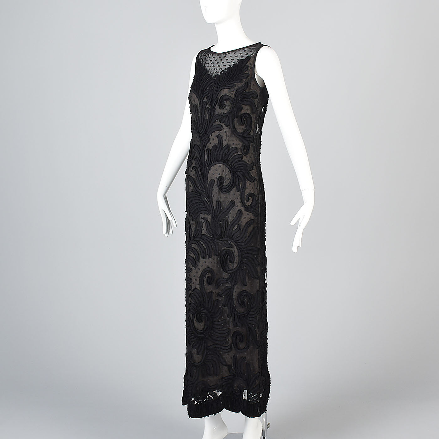 1960s Custom Floor Length Black Evening Dress