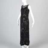 1960s Custom Floor Length Black Evening Dress