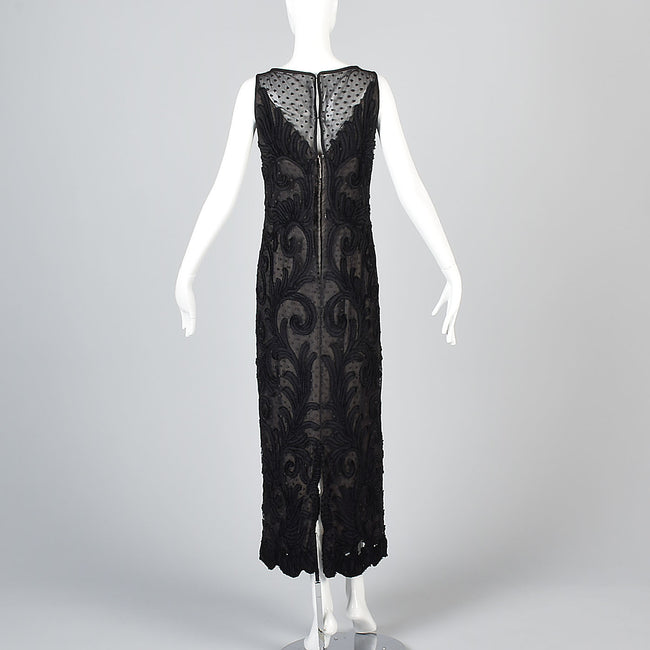 1960s Custom Floor Length Black Evening Dress