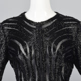 Heavily Beaded Black Stretch Mesh Body Con Evening Jacket Sheer with Zebra Stripes