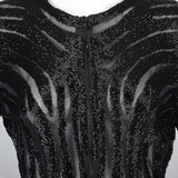 Heavily Beaded Black Stretch Mesh Body Con Evening Jacket Sheer with Zebra Stripes