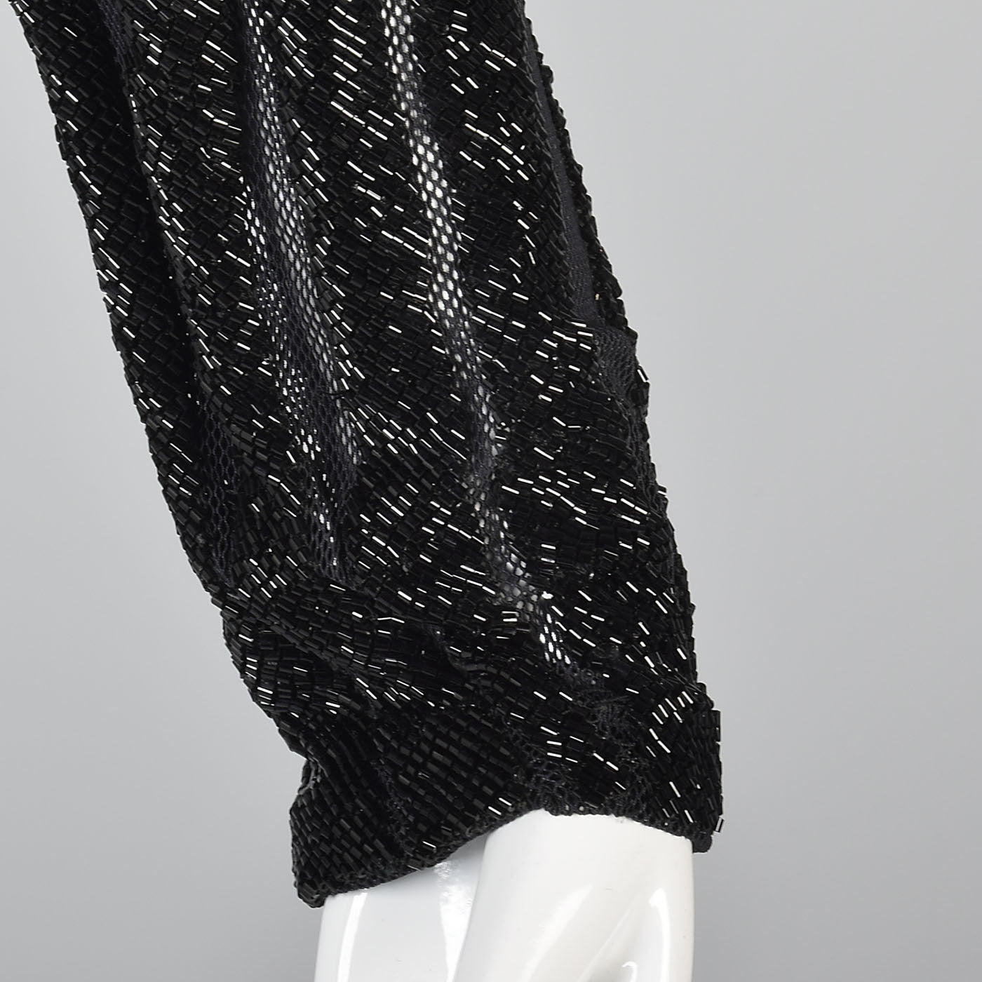Heavily Beaded Black Stretch Mesh Body Con Evening Jacket Sheer with Zebra Stripes