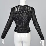 Heavily Beaded Black Stretch Mesh Body Con Evening Jacket Sheer with Zebra Stripes