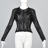 Heavily Beaded Black Stretch Mesh Body Con Evening Jacket Sheer with Zebra Stripes