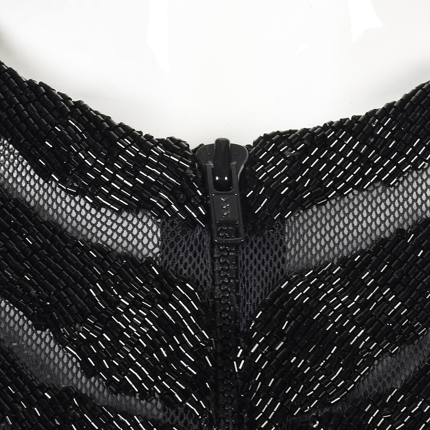 Heavily Beaded Black Stretch Mesh Body Con Evening Jacket Sheer with Zebra Stripes