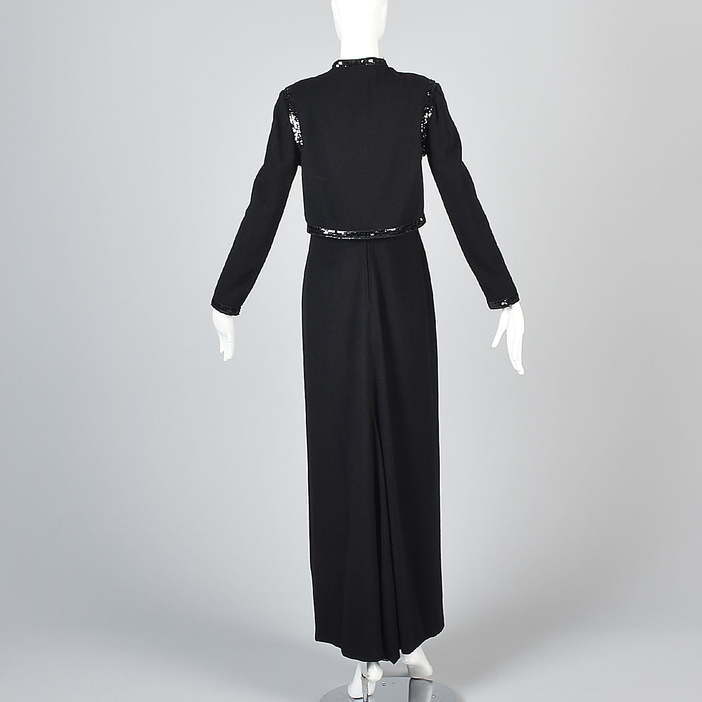 1970s Luis Estevez Black Knit Formal Dress & Jacket Set with Sequin Trim