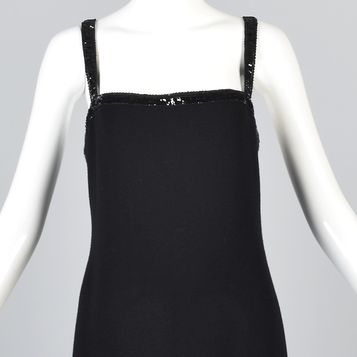 1970s Luis Estevez Black Knit Formal Dress & Jacket Set with Sequin Trim