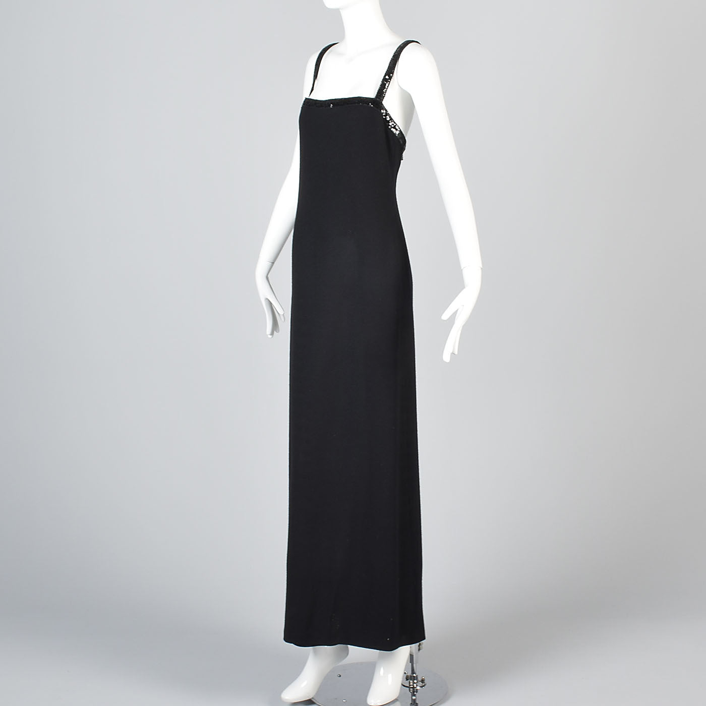1970s Luis Estevez Black Knit Formal Dress & Jacket Set with Sequin Trim
