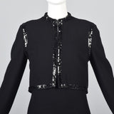 1970s Luis Estevez Black Knit Formal Dress & Jacket Set with Sequin Trim