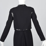 1970s Luis Estevez Black Knit Formal Dress & Jacket Set with Sequin Trim