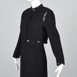 1970s Luis Estevez Black Knit Formal Dress & Jacket Set with Sequin Trim