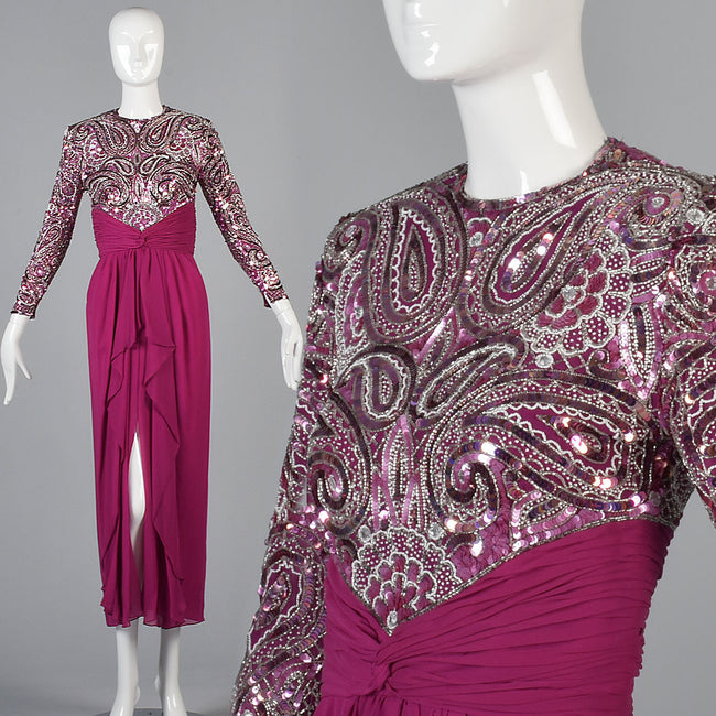 Naeem Khan Pink Silk Dress with Beaded Bodice