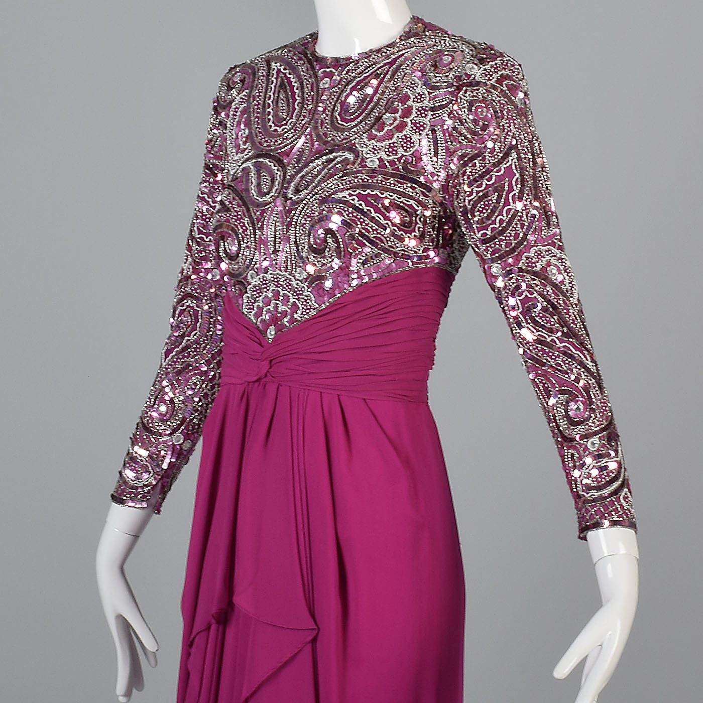 Naeem Khan Pink Silk Dress with Beaded Bodice