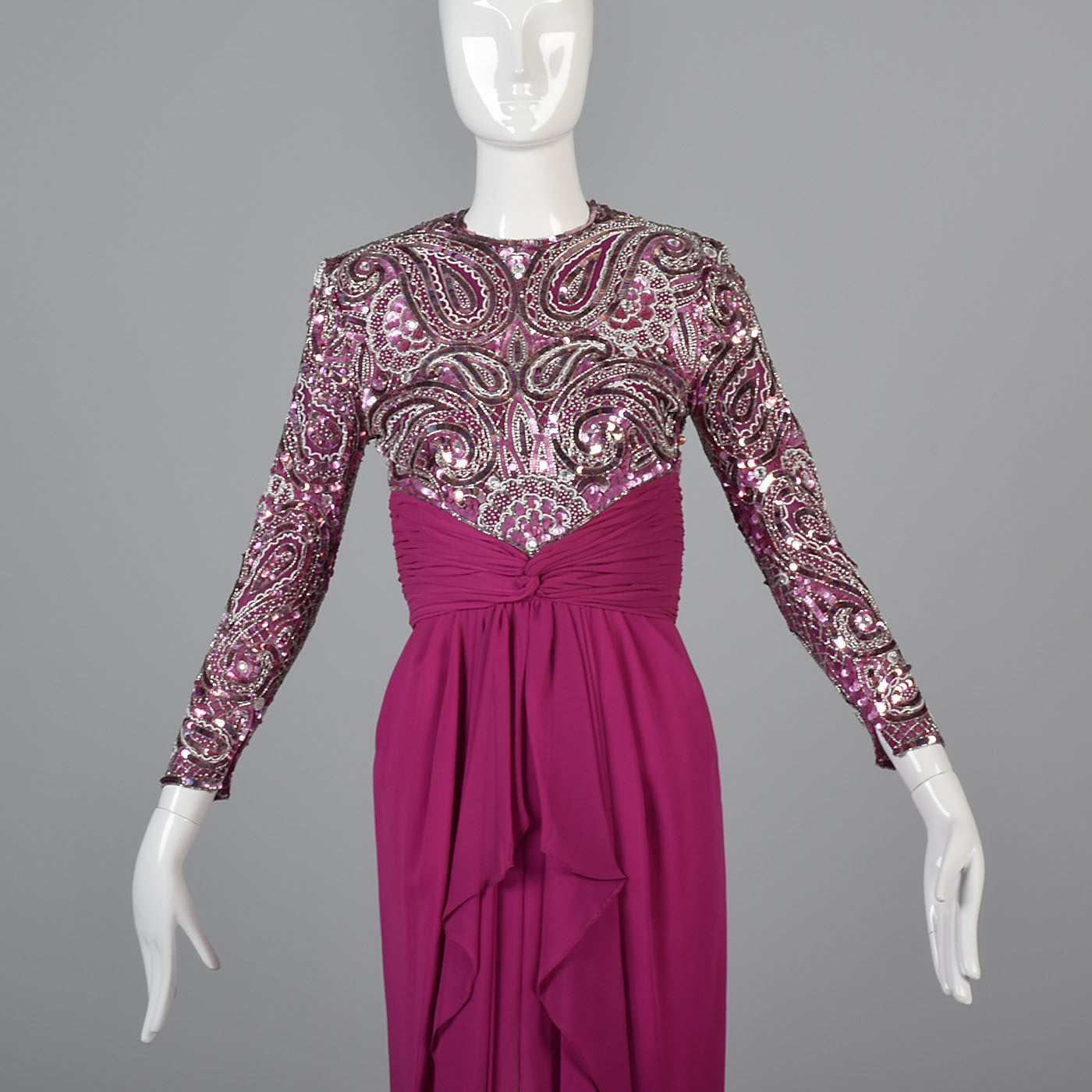 Naeem Khan Pink Silk Dress with Beaded Bodice