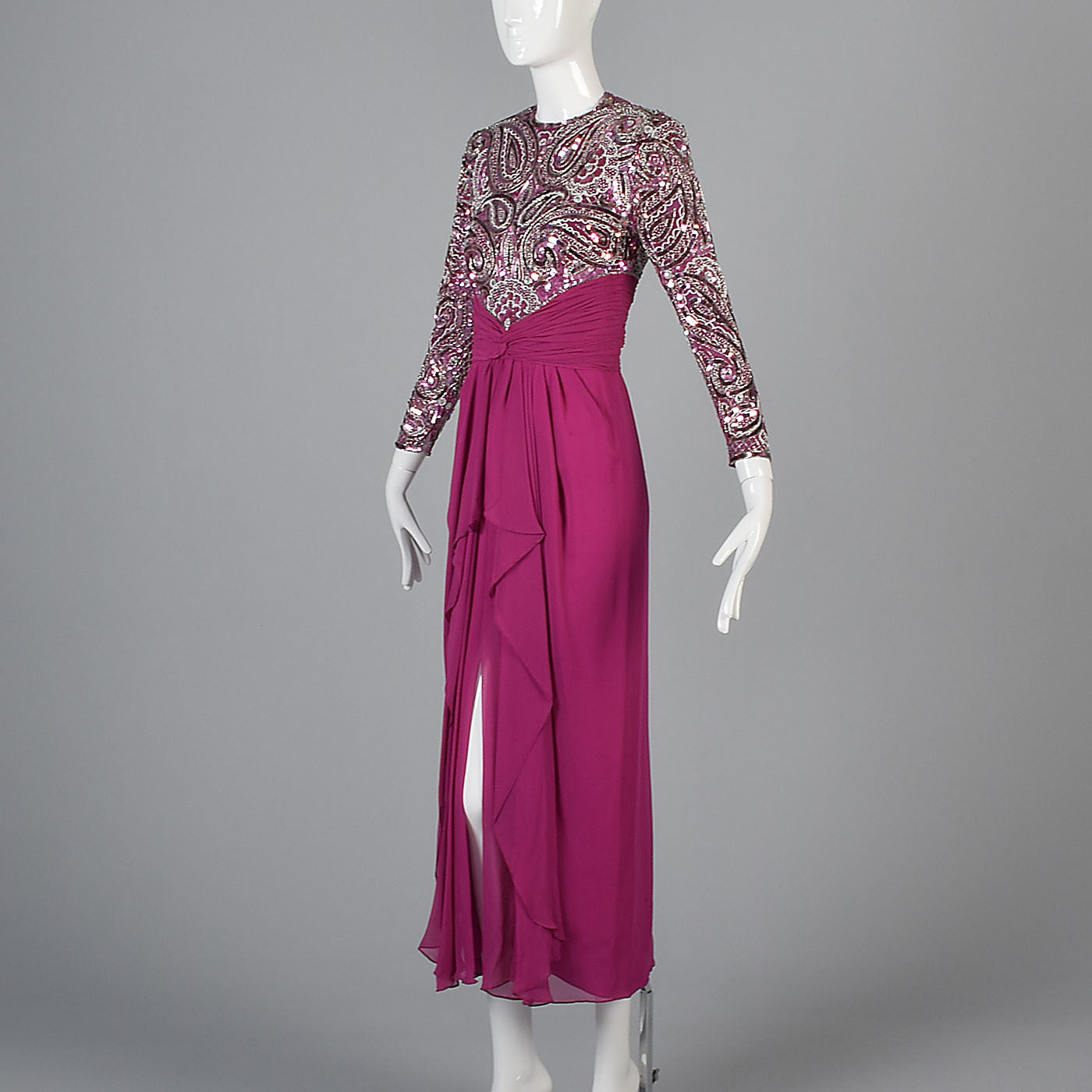 Naeem Khan Pink Silk Dress with Beaded Bodice