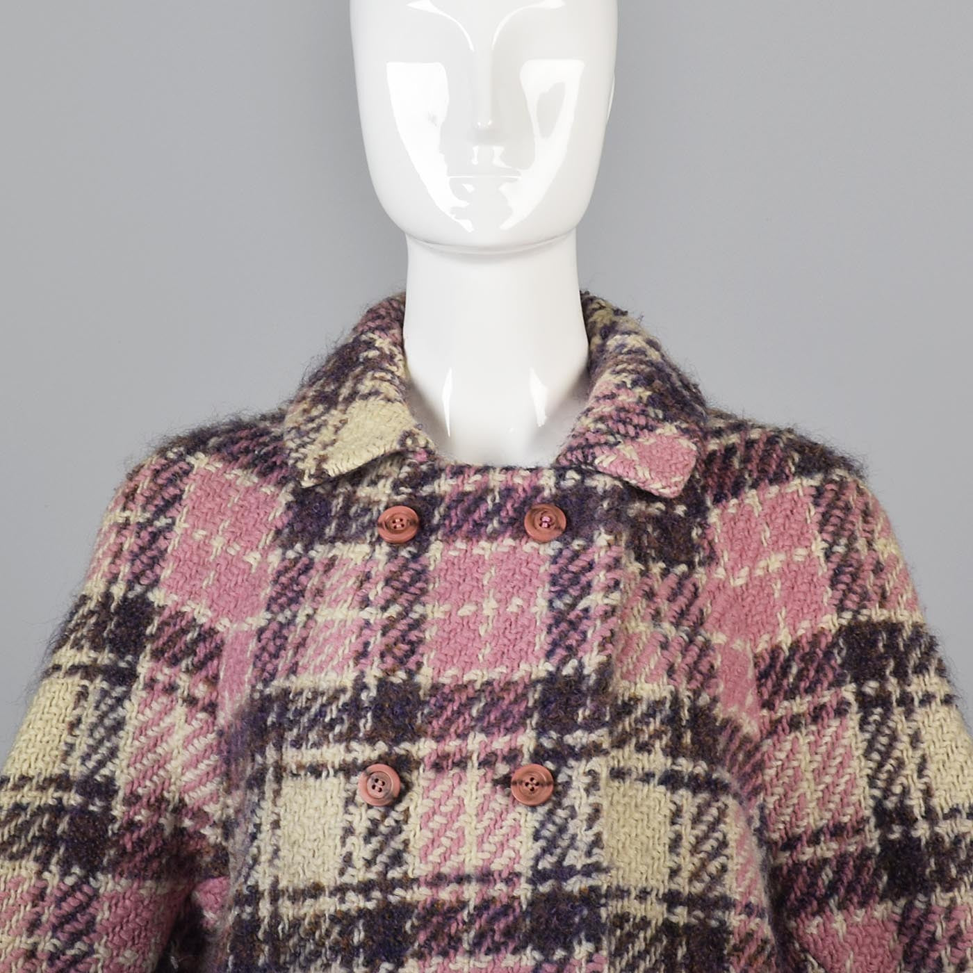 1960s Pink Plaid Tweed Coat