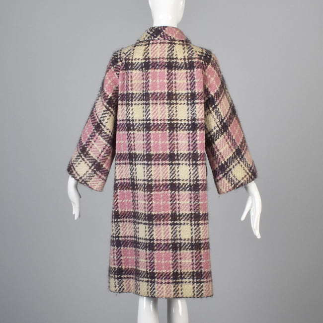 1960s Pink Plaid Tweed Coat