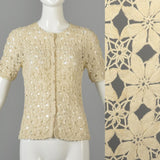 1960s Cotton Crochet Cardigan with Floral Design