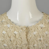 1960s Cotton Crochet Cardigan with Floral Design
