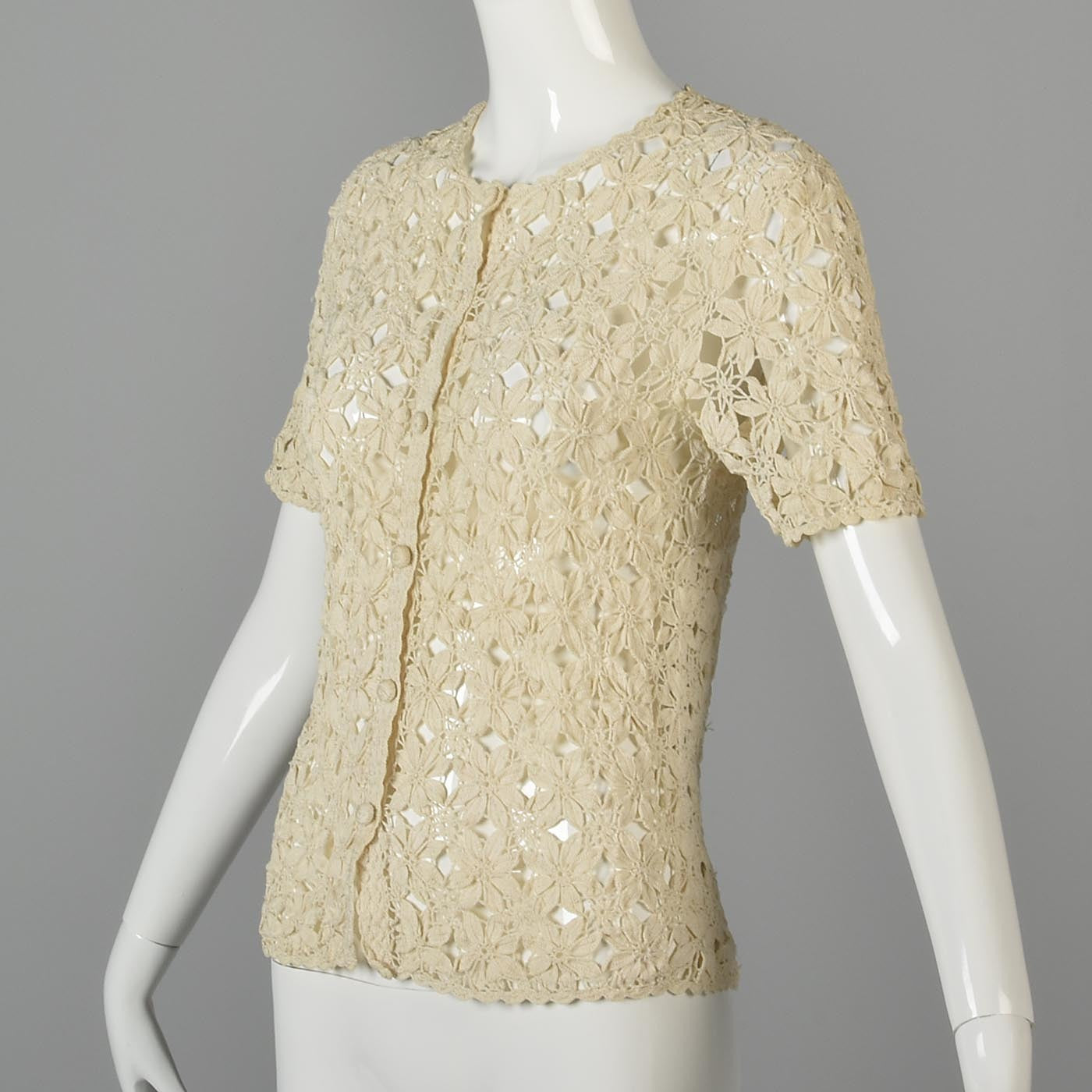 1960s Cotton Crochet Cardigan with Floral Design