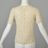 1960s Cotton Crochet Cardigan with Floral Design