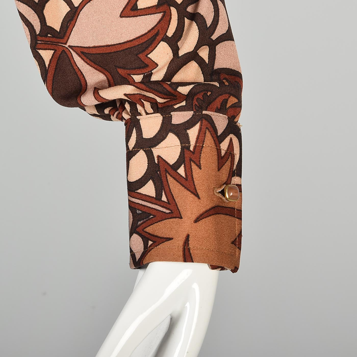 1970s La Mendola Bohemian Silk Jersey Dress in an Autumn Leaf Print