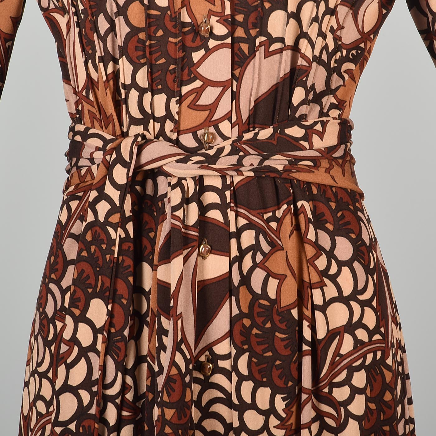 1970s La Mendola Bohemian Silk Jersey Dress in an Autumn Leaf Print