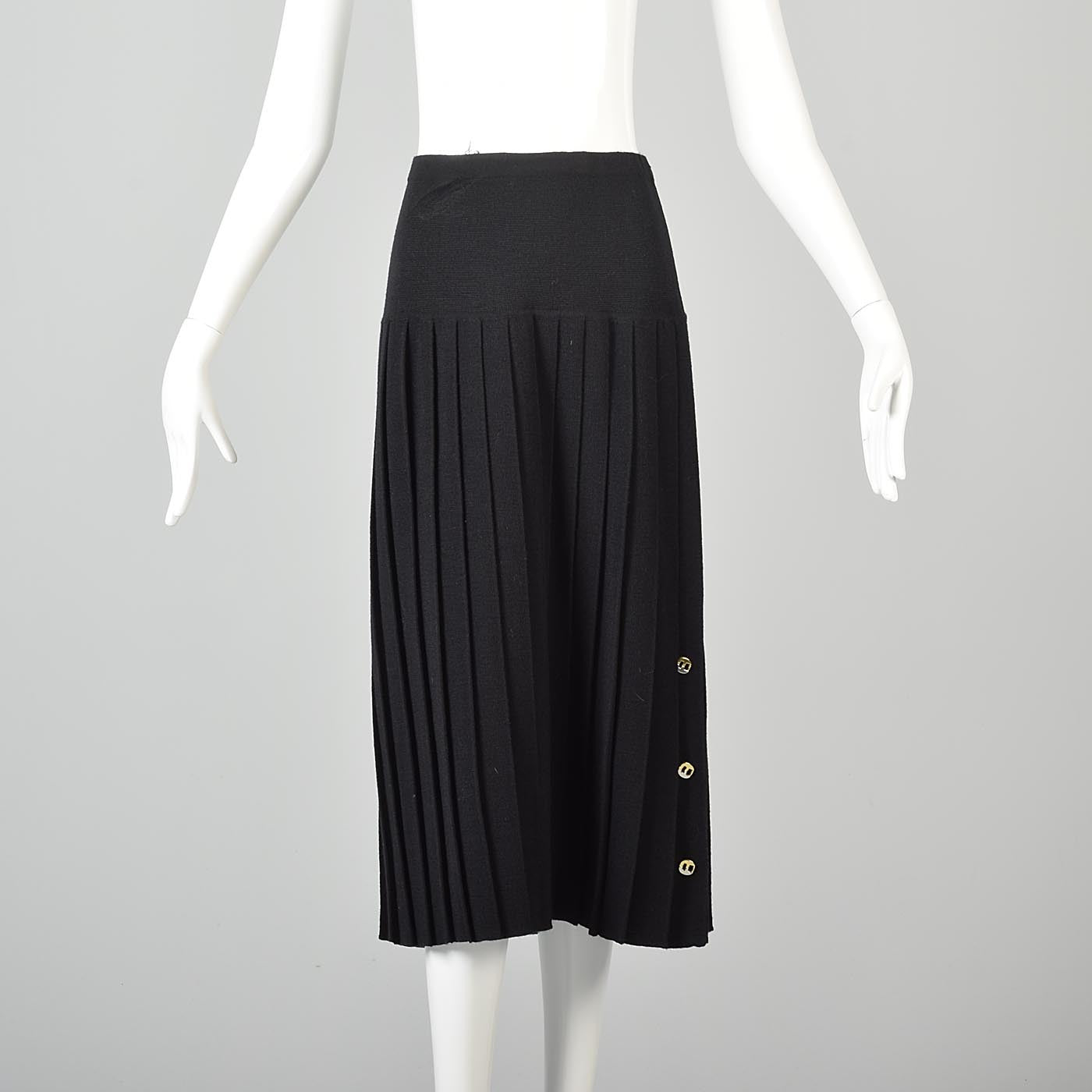 1990s Ferragamo Black Knit Skirt with Logo Buttons