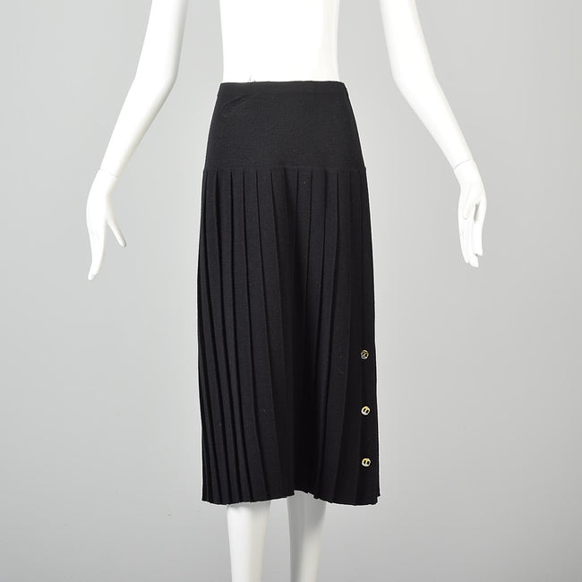 1990s Ferragamo Black Knit Skirt with Logo Buttons