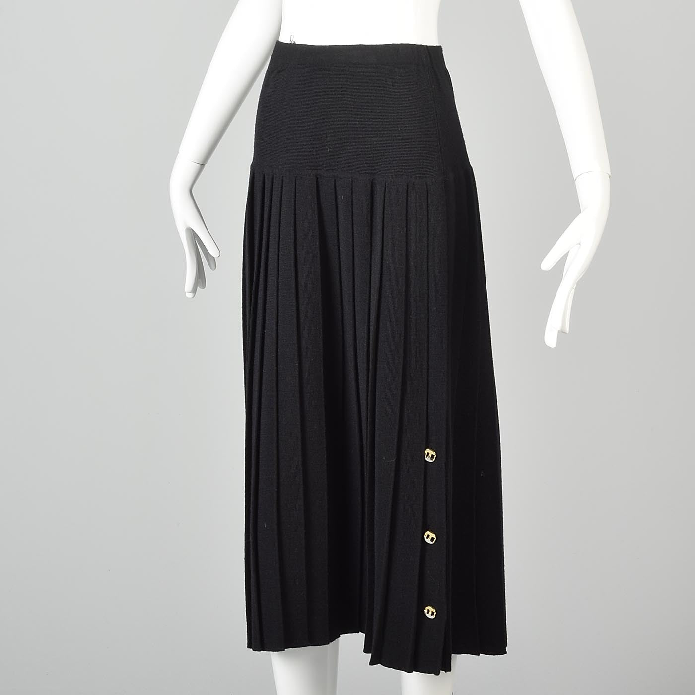 1990s Ferragamo Black Knit Skirt with Logo Buttons
