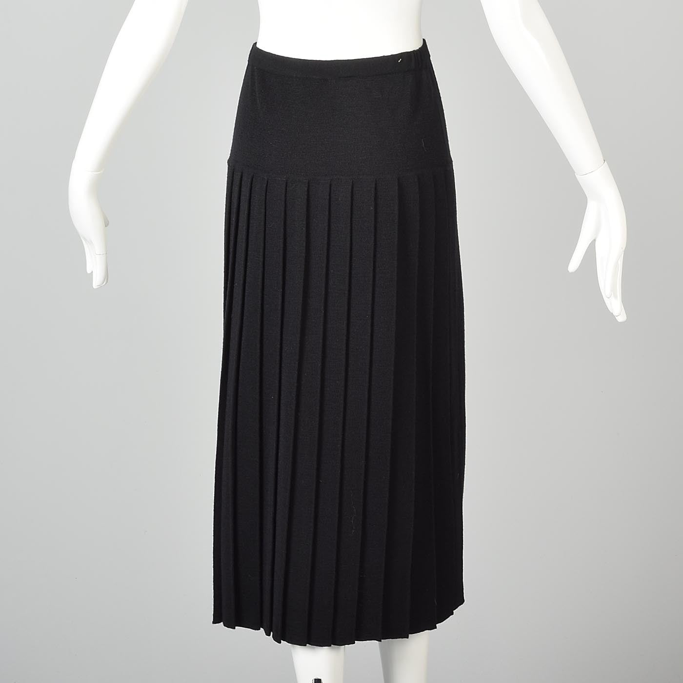 1990s Ferragamo Black Knit Skirt with Logo Buttons