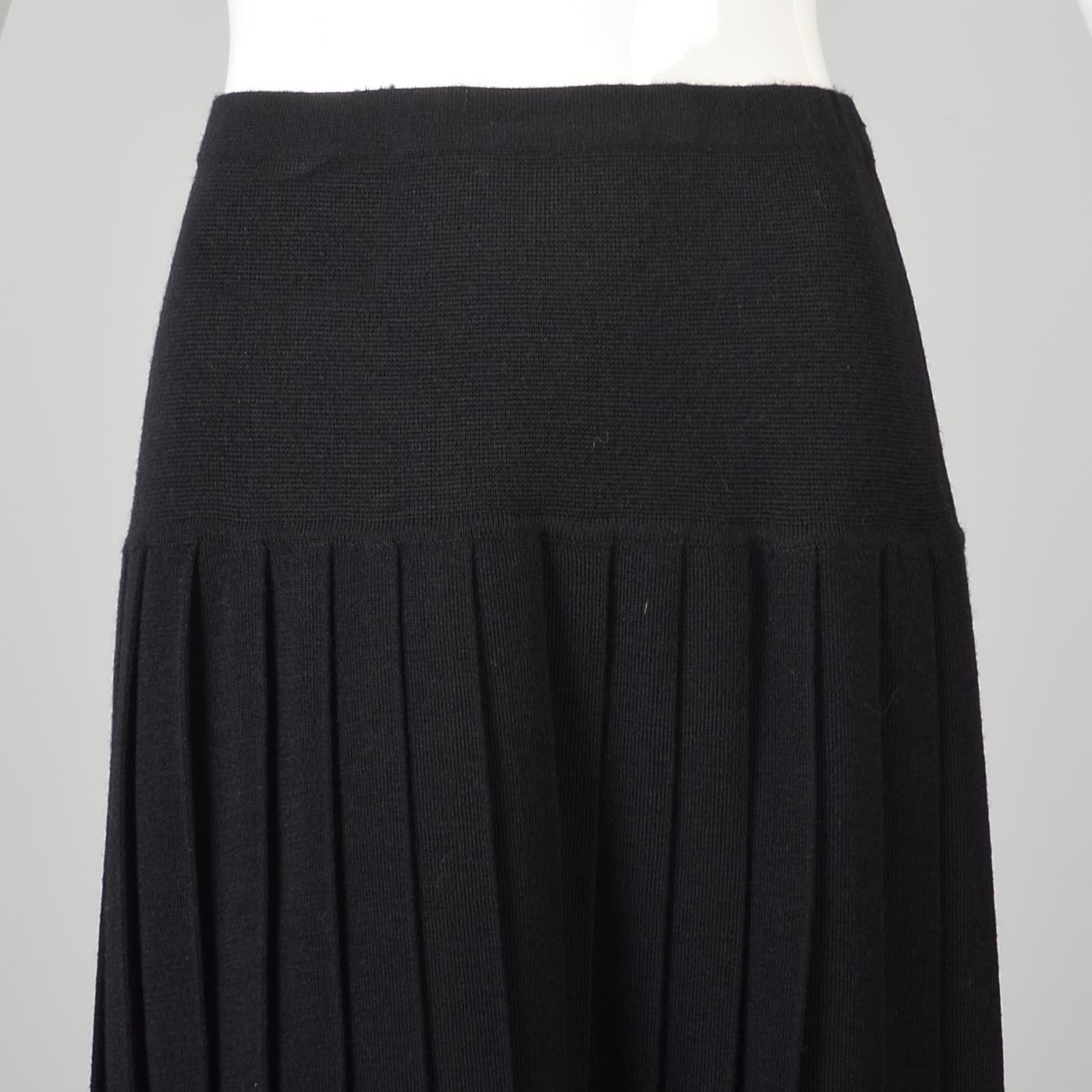 1990s Ferragamo Black Knit Skirt with Logo Buttons