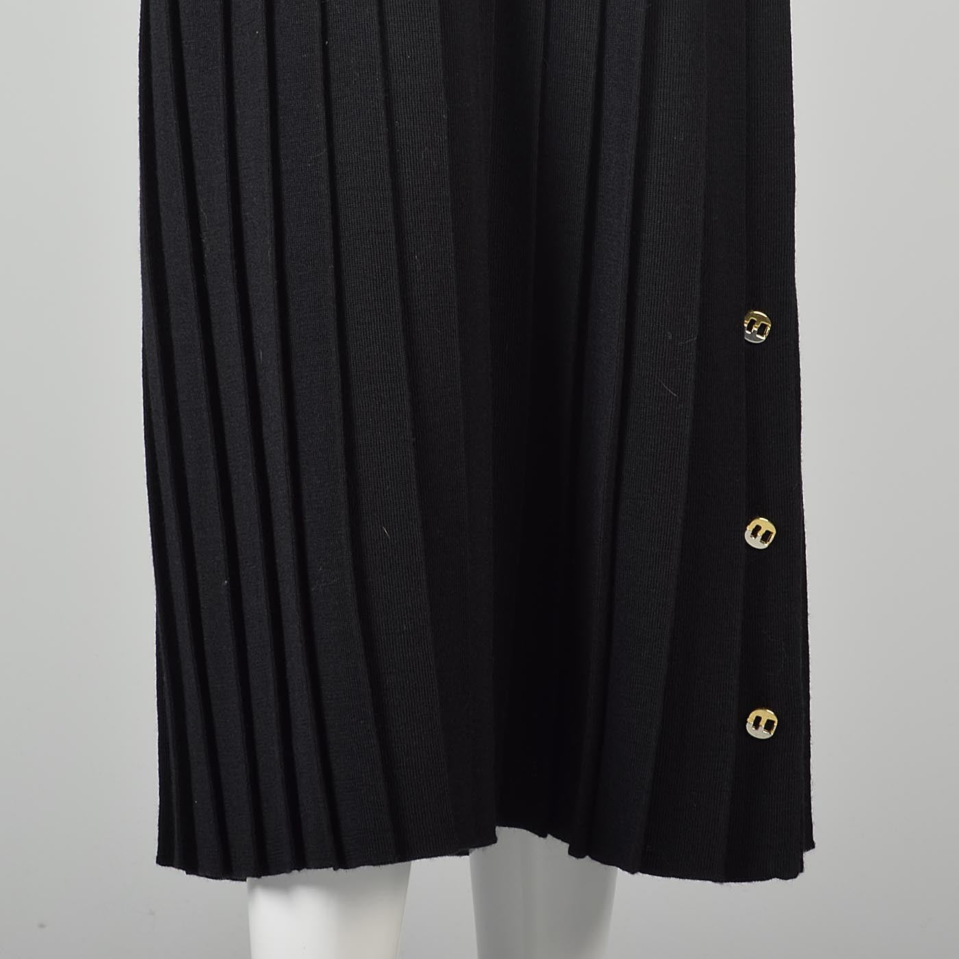 1990s Ferragamo Black Knit Skirt with Logo Buttons