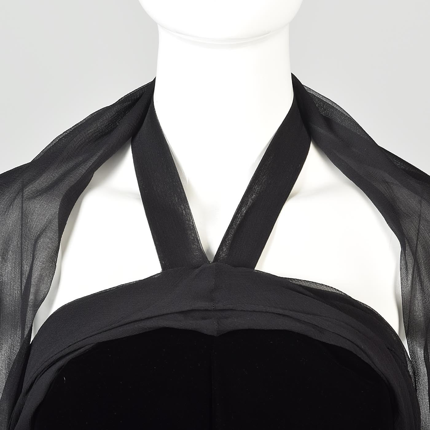 Yves Saint Laurent Black Velvet Dress with a Silk Chiffon Sash & Keyhole Waist