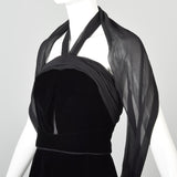 Yves Saint Laurent Black Velvet Dress with a Silk Chiffon Sash & Keyhole Waist